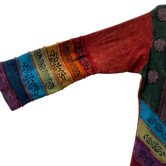 Greater Good Network Nepal Multicolor Patchwork Hippie Hipster Long Sleeve Top S - Picture 2 of 6